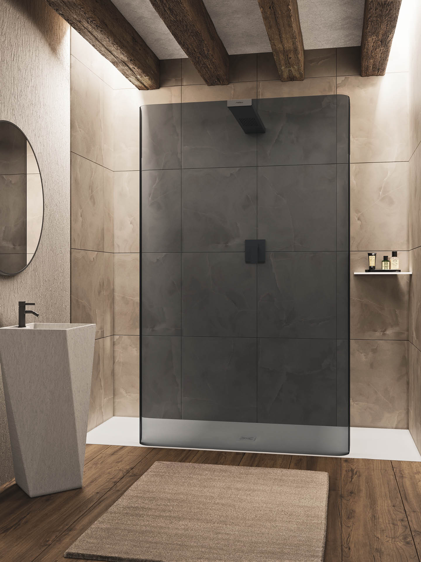 bobox c box doccia di design da centro parete walk-in di colore grigio