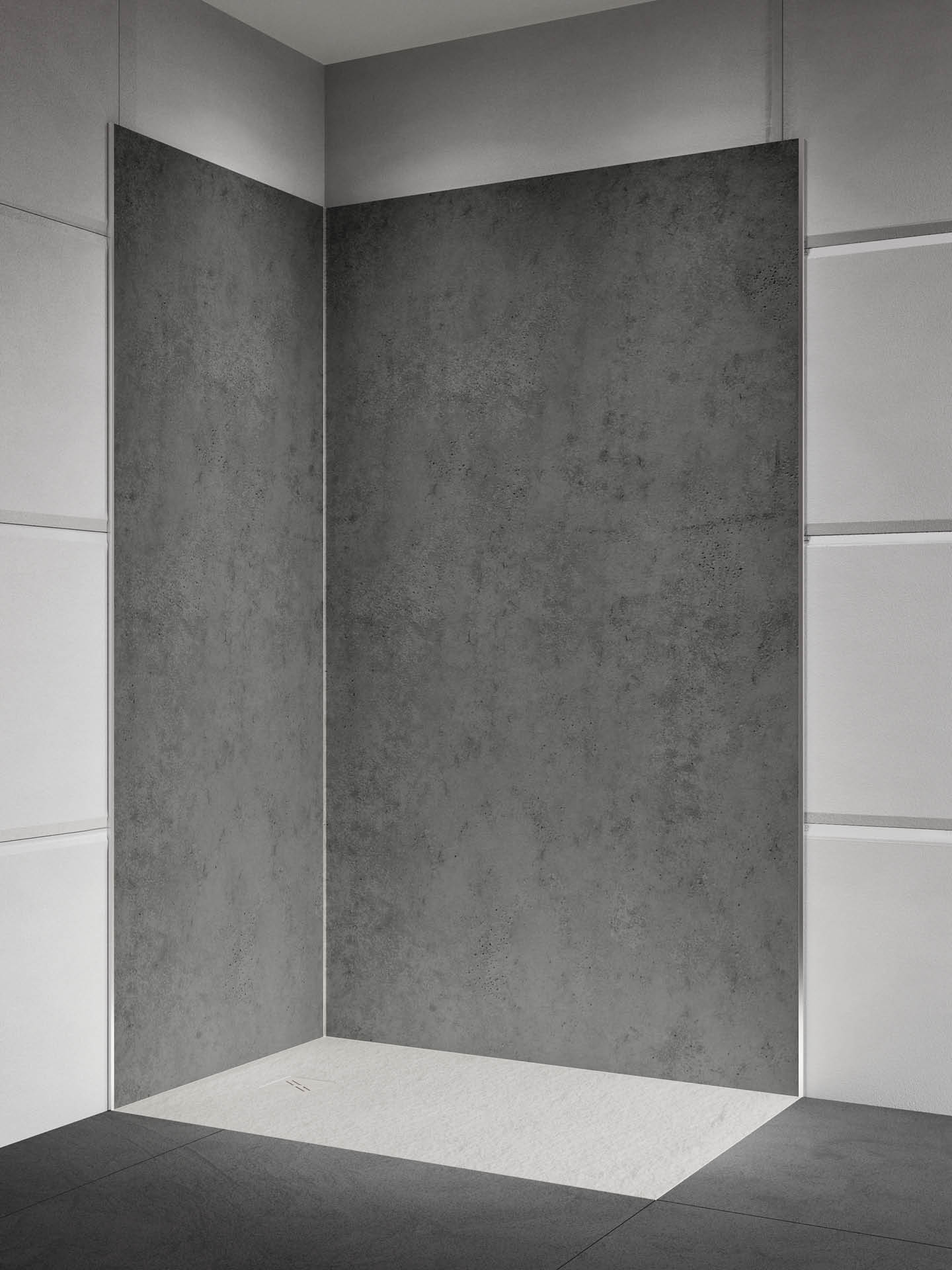 Boiserie mit einer betonähnlichen Oberfläche, graue Farbe