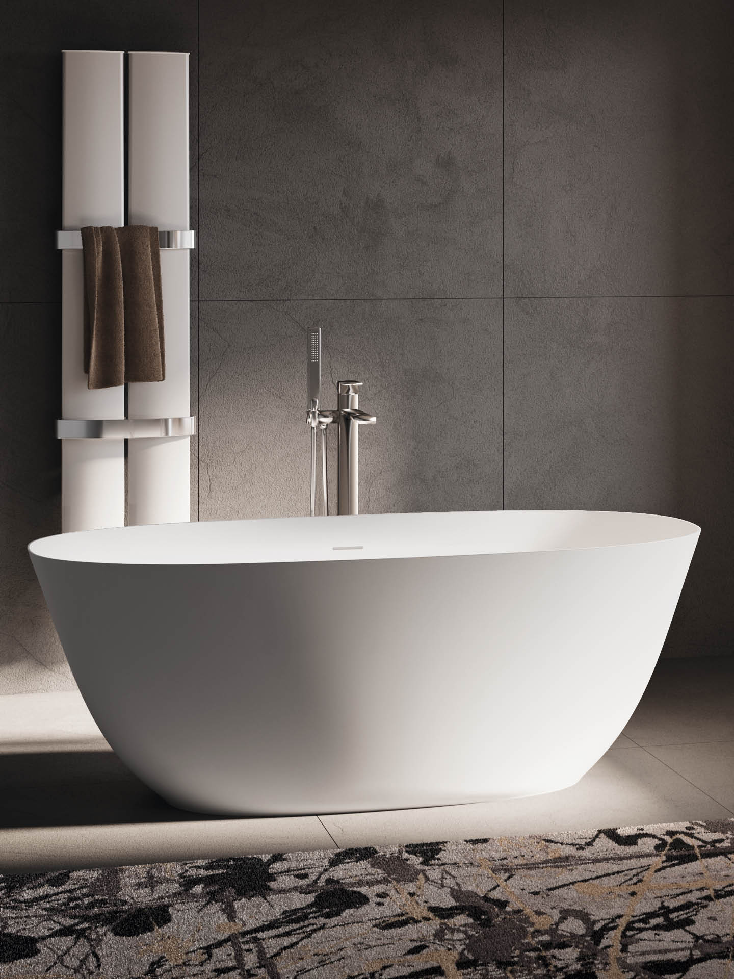Datura vasca da bagno freestanding in solid surface dal colore bianco