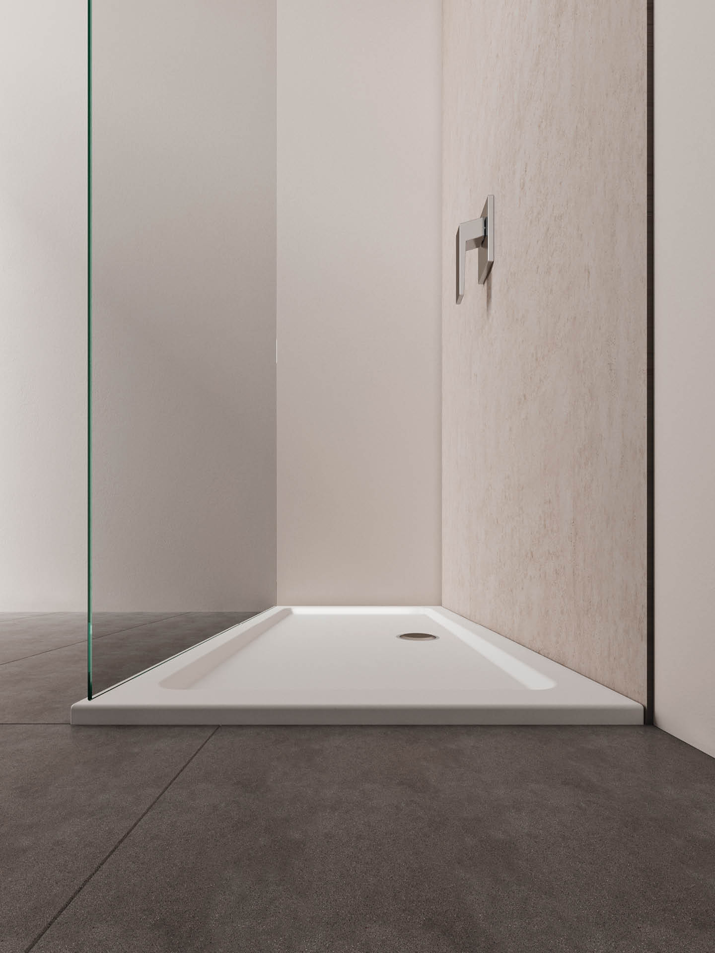 easy rettangolare vista dal basso piatto doccia rettangolare di colore bianco sopra pavimento