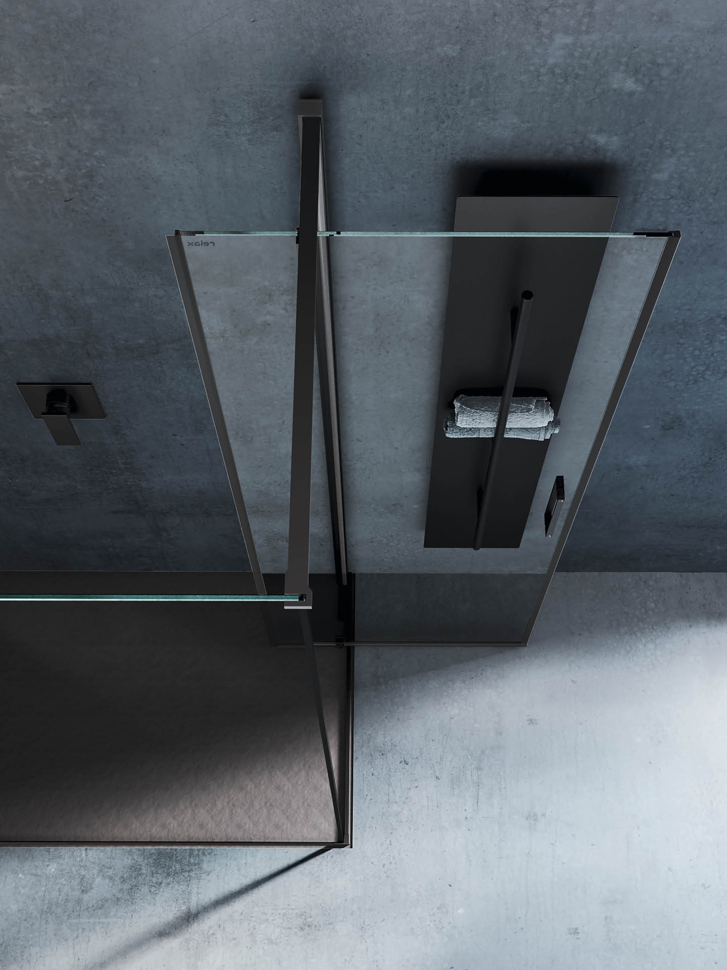box doccia di design nero con anta pivotante massima apertura della porta