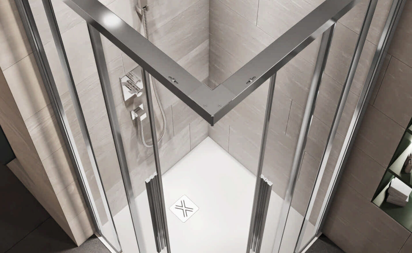 Visione dall'alto profili box doccia in alluminio