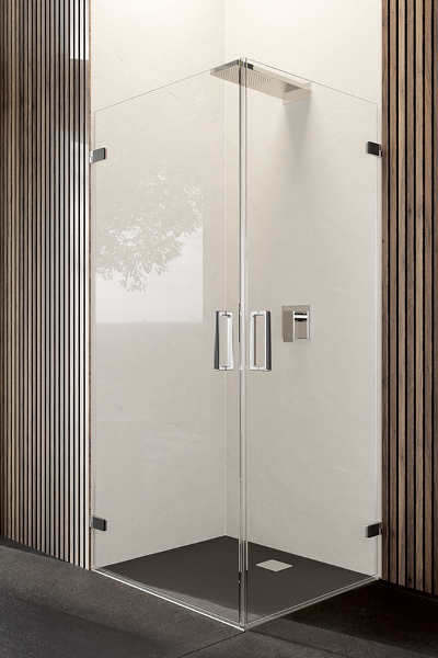 Cover box doccia ad angolo con doppia porta senza profili