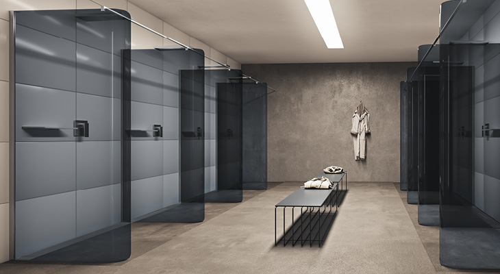 Cabina doccia bobox per centro estetico o palestra walk-in in grigio europa