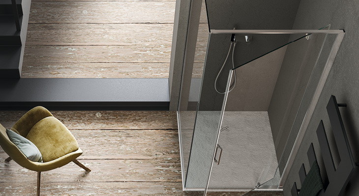 Aerial view of minimalist design shower cabin