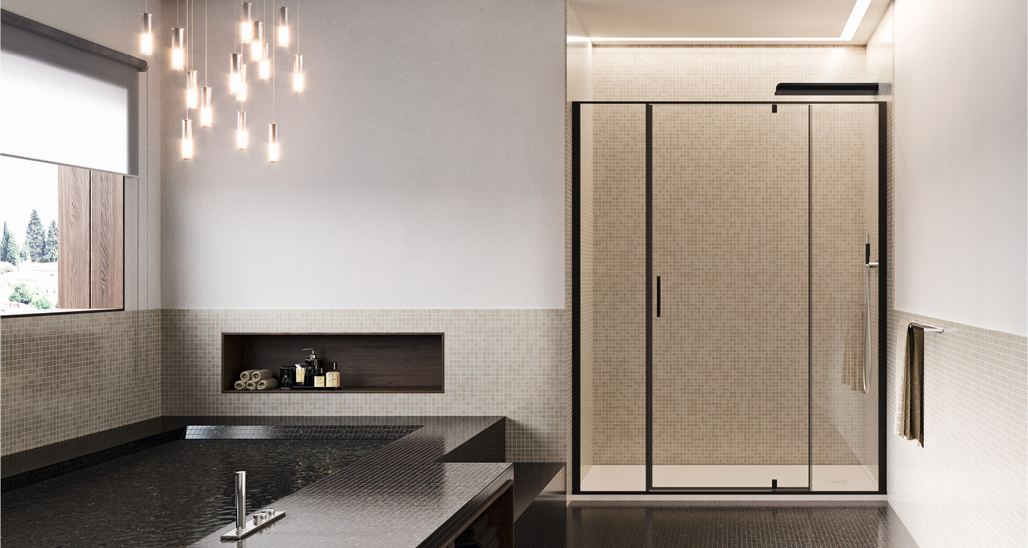 Minimal kubik shower enclosure with black profiles