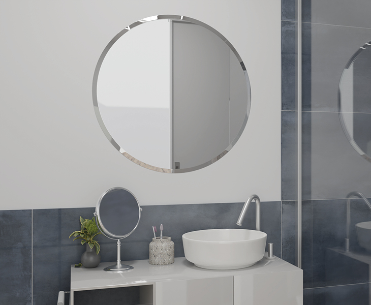 bagni piccoli con doccia lavandino bianco specchio rotondo