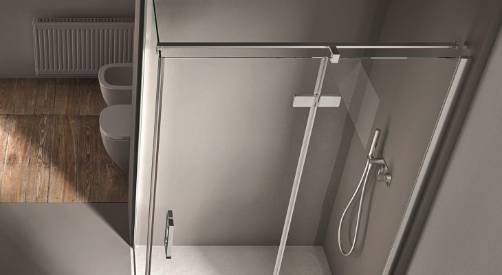 Cover AF+F overhead view of shower enclosure with white handles and covers